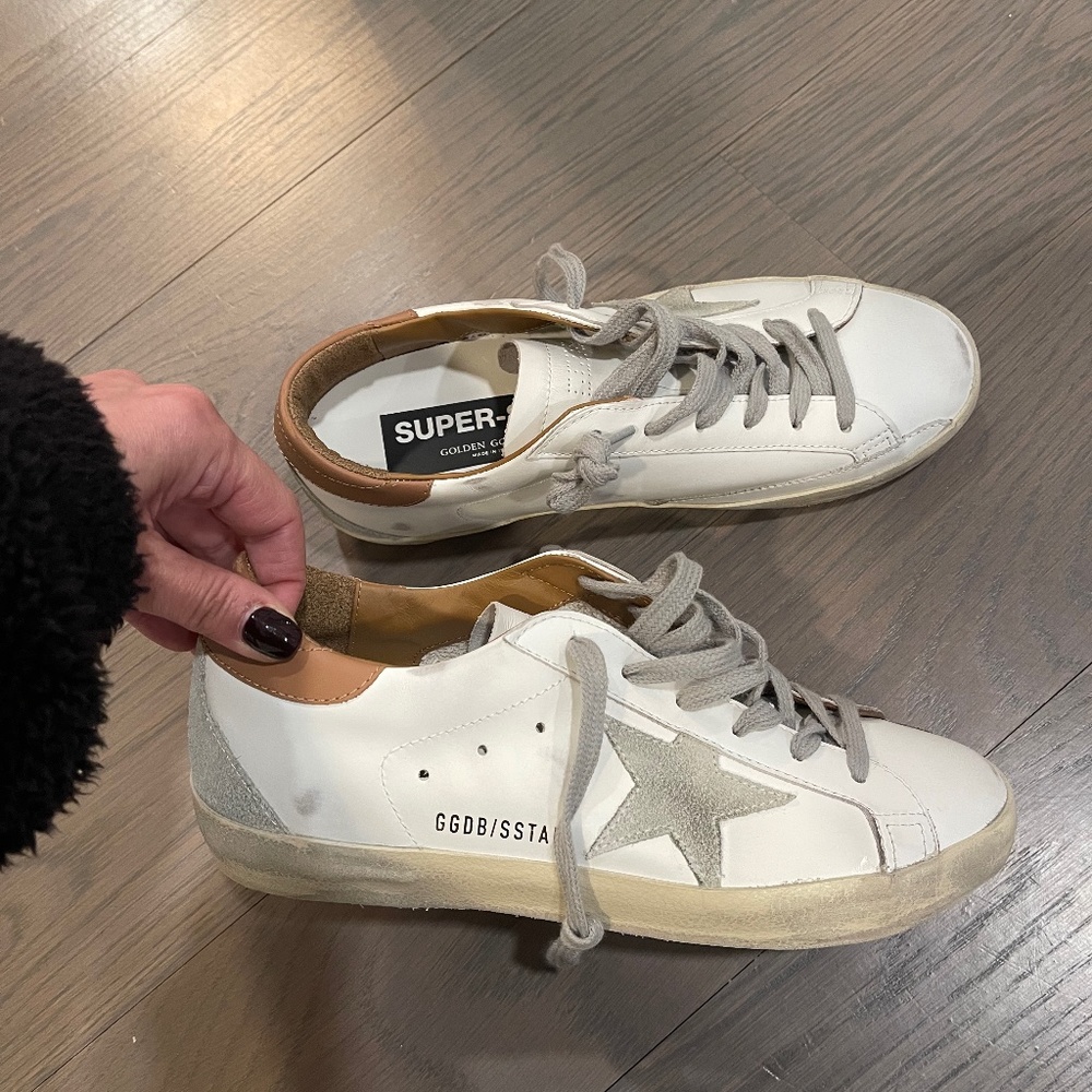 Golden Goose Super-Star White Vacchetta Tan Suede Patch - Picture 6 of 9